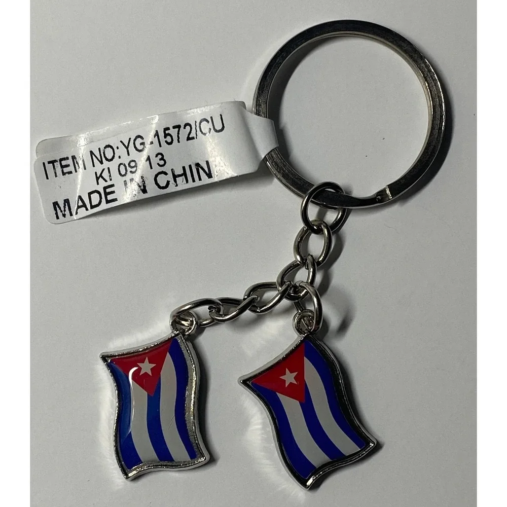 Cuba Double Flag Keychain Multicolor Cuban Pride Key Ring YG-1572/CU